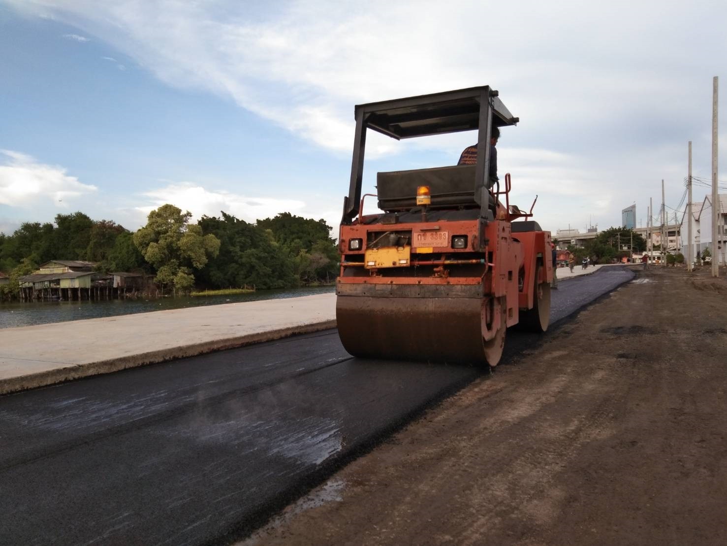 machine working on road